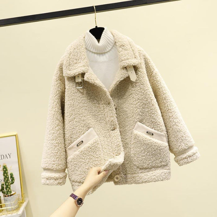 Lamb Wool Fur Integrated Wind-proof And Cold Protection Coat