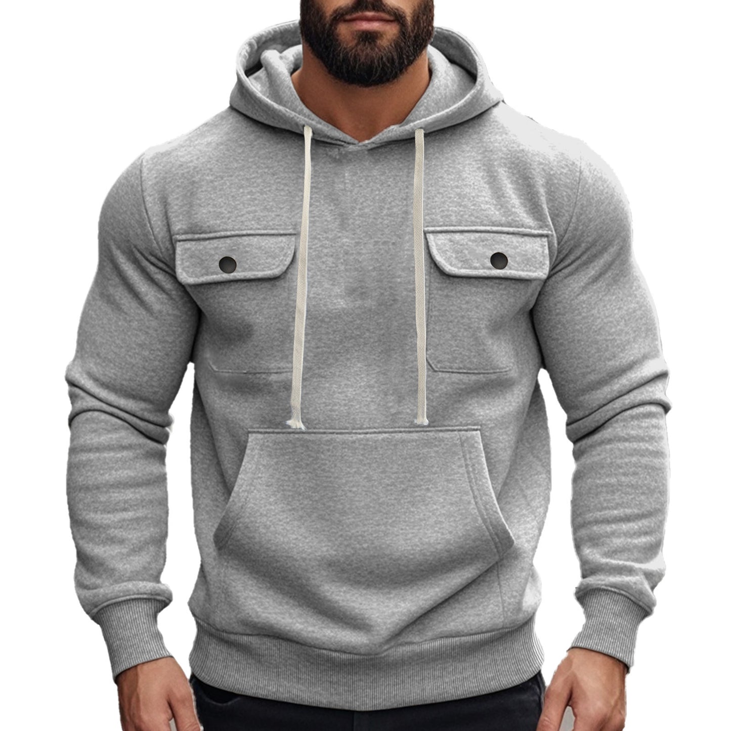 Workwear Multi-pocket Long Sleeve Solid Color Coat For Men