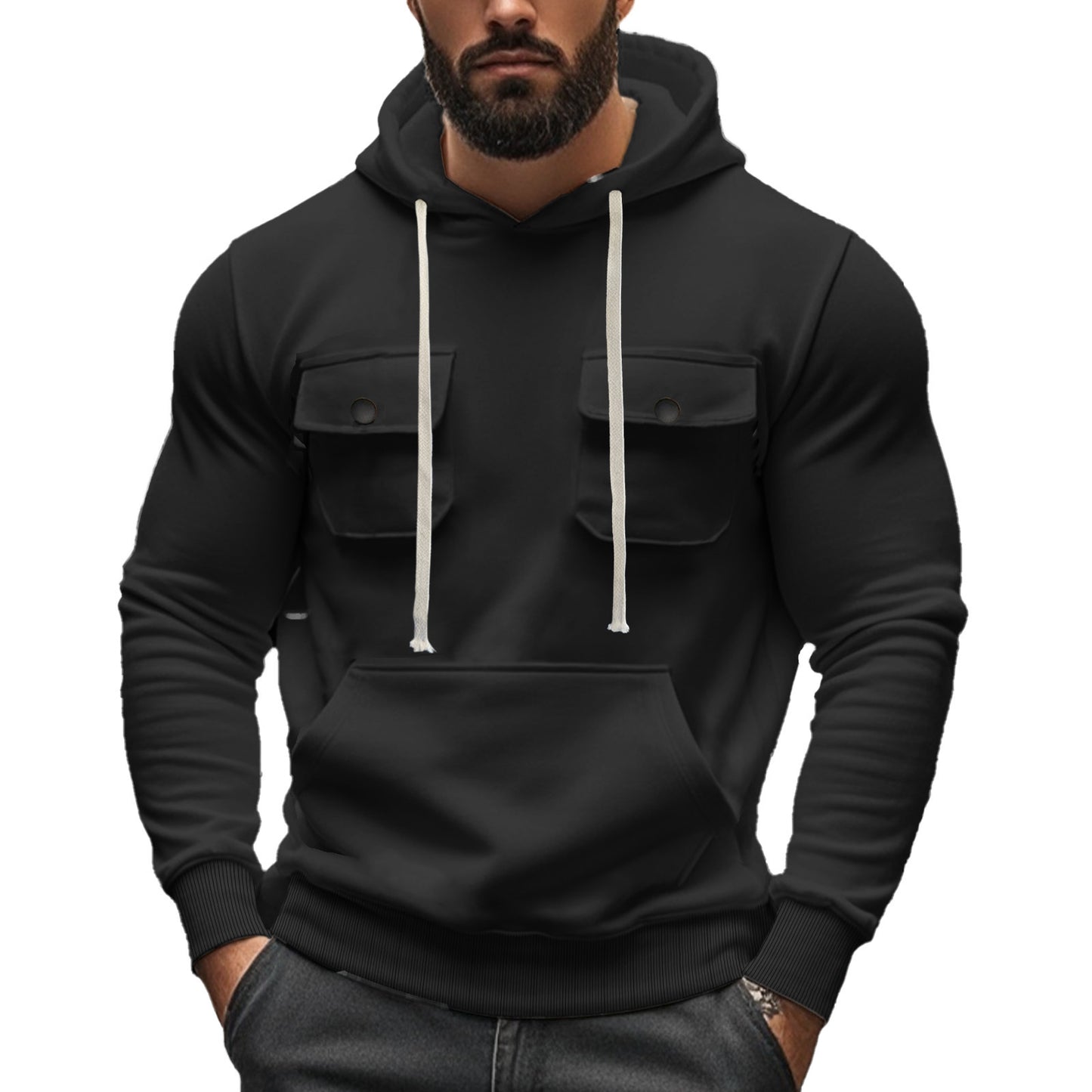 Workwear Multi-pocket Long Sleeve Solid Color Coat For Men