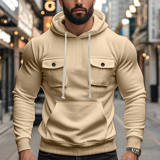 Workwear Multi-pocket Long Sleeve Solid Color Coat For Men