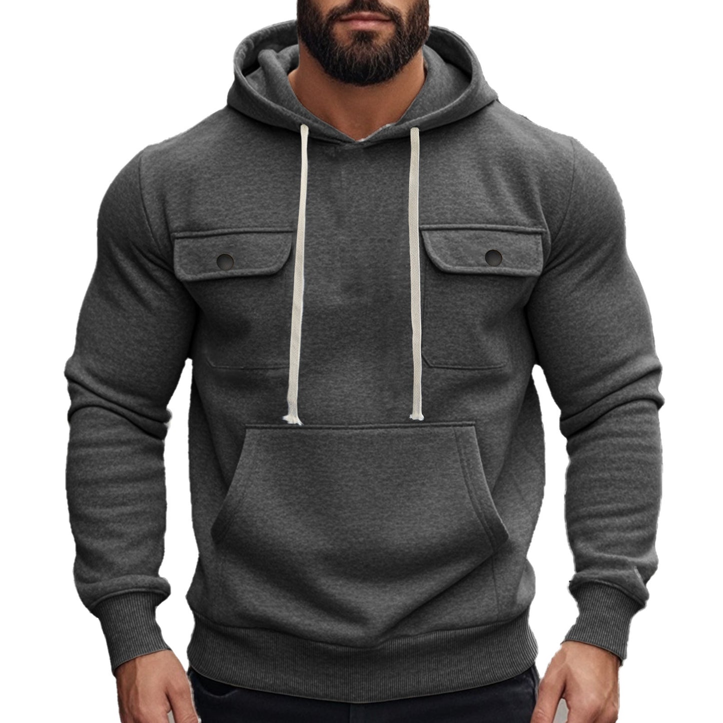 Workwear Multi-pocket Long Sleeve Solid Color Coat For Men
