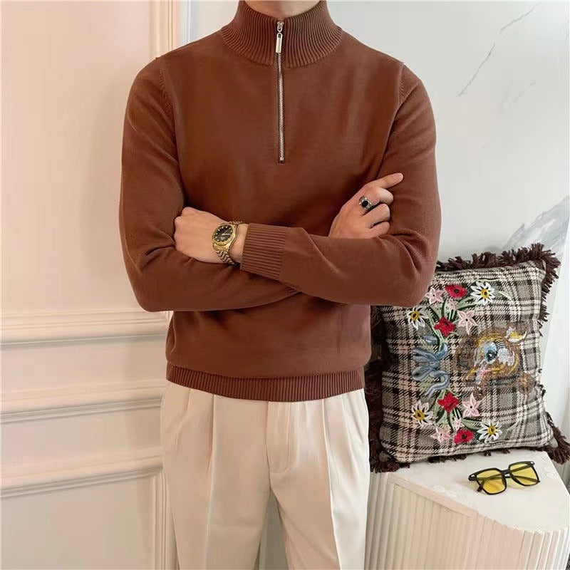 Half Turtleneck Zipper Bottoming Sweater Men