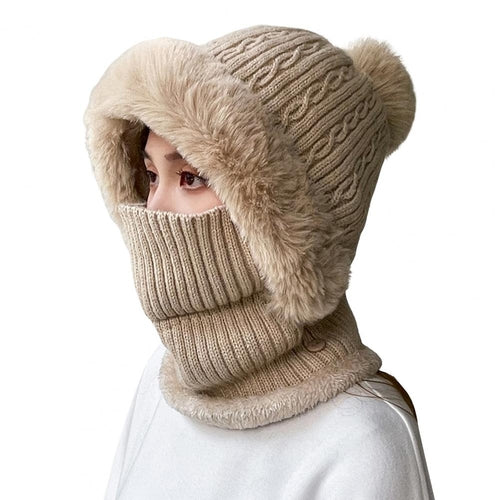Knitted Hat Pompom Plus Ears Protection