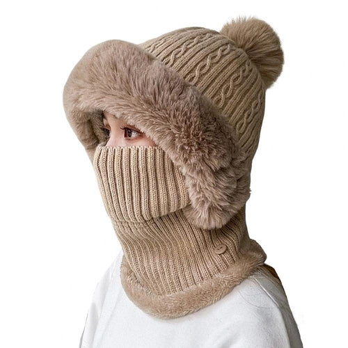 Knitted Hat Pompom Plus Ears Protection