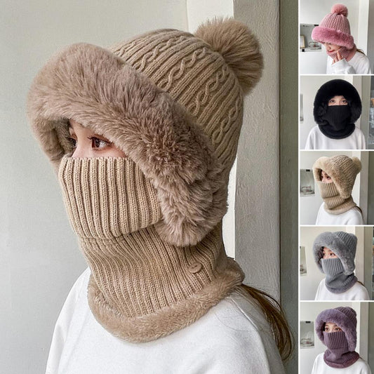 Knitted Hat Pompom Plus Ears Protection
