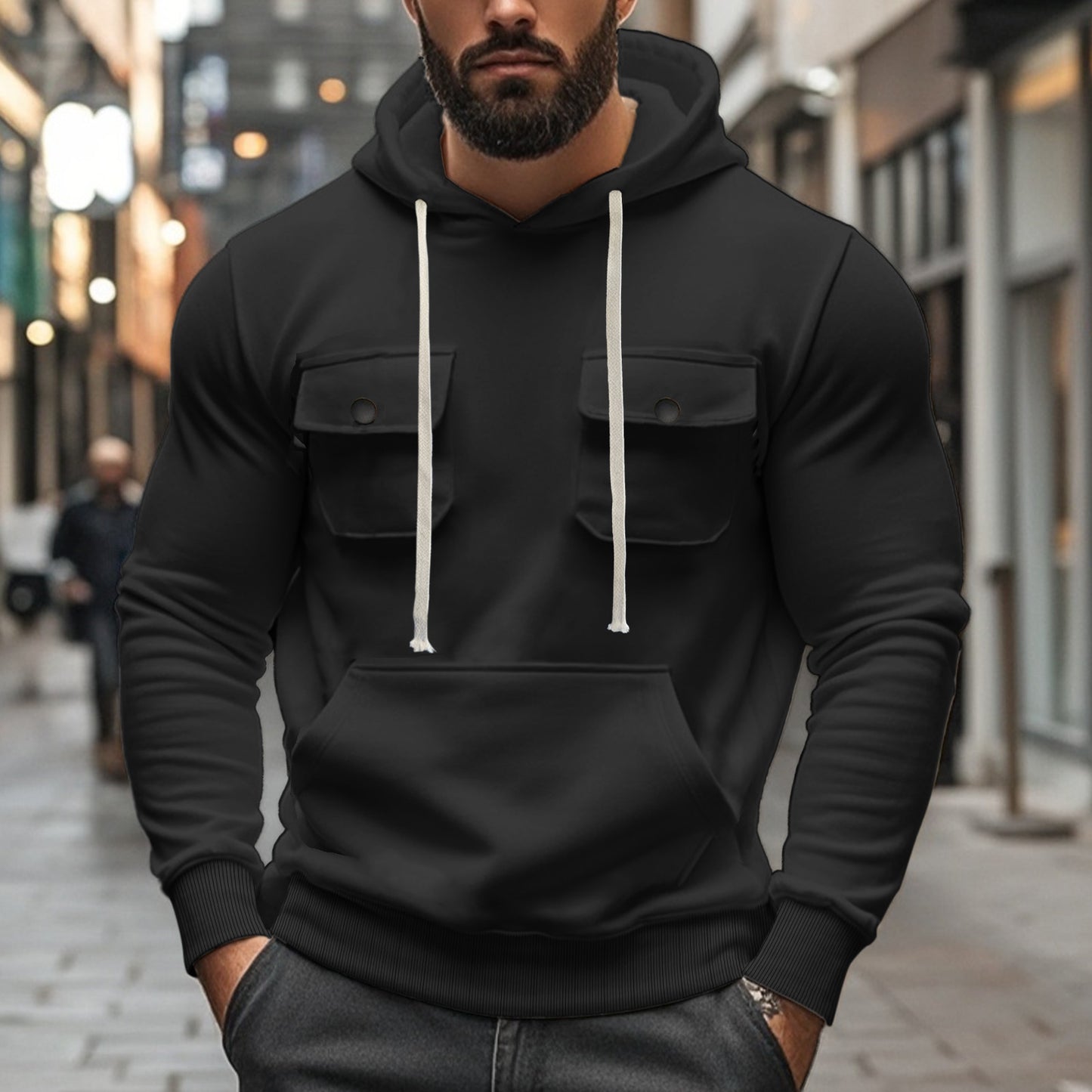 Workwear Multi-pocket Long Sleeve Solid Color Coat For Men