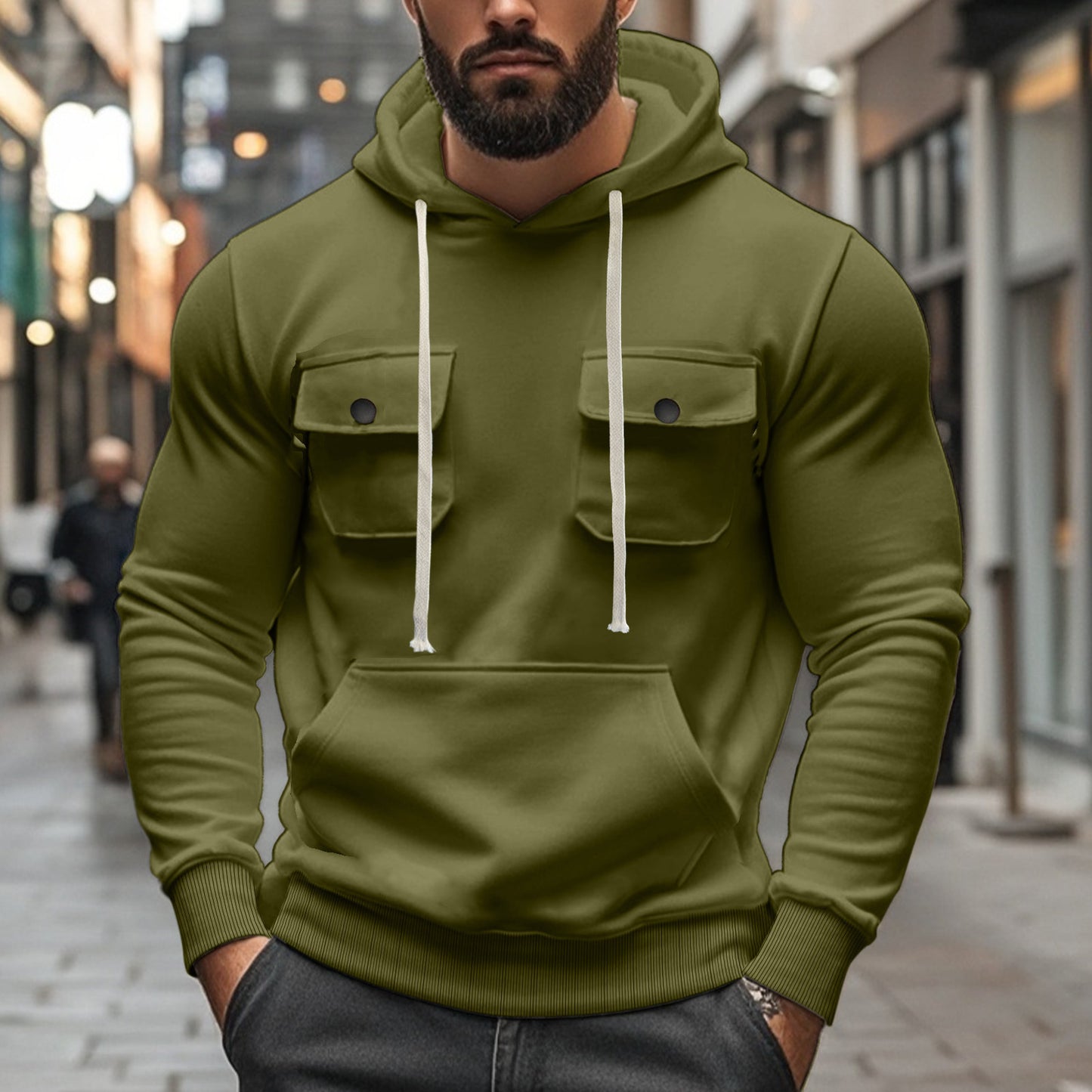 Workwear Multi-pocket Long Sleeve Solid Color Coat For Men