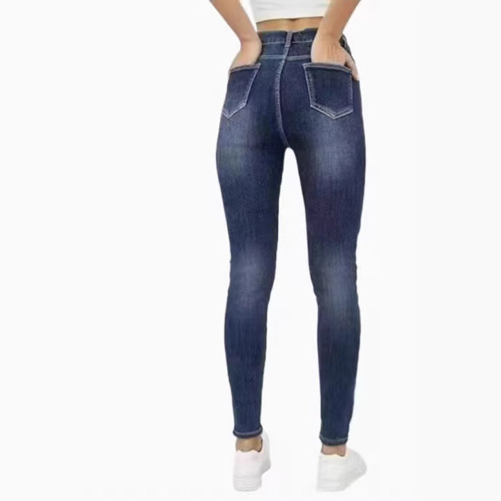 Fleece-lined Slim-fitting Mid-waist Slimming Stretch Fleece Fleece-lined Skinny Jeans